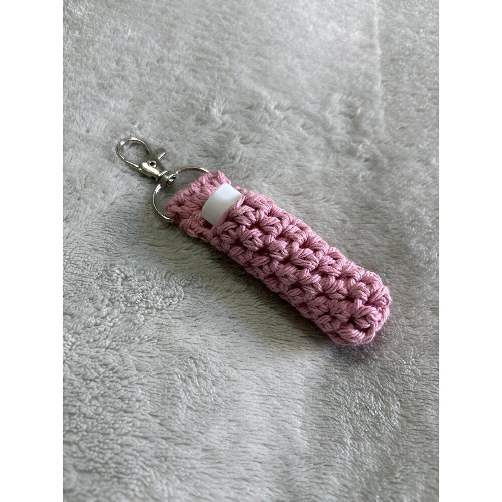 Crochet Chapstick holder keychain lanyard pink cotton natural fiber self care